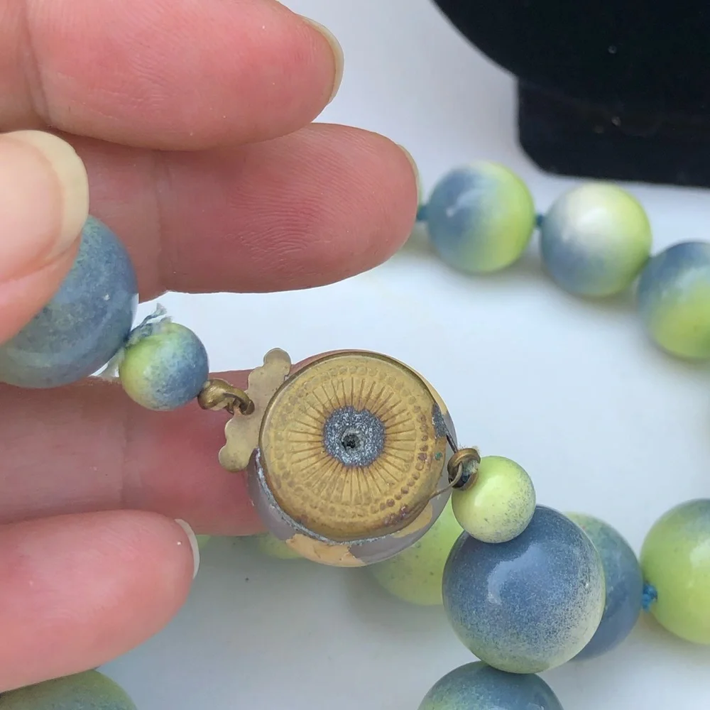 Vintage Painted Bead 24” Necklace Ombré Tie Dye
